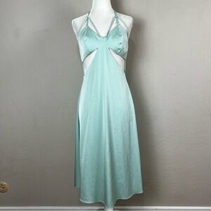 Sipos‎ Blue Crepe Butterfly Cut Out Strappy Halter Midi Slip Dress Size Small